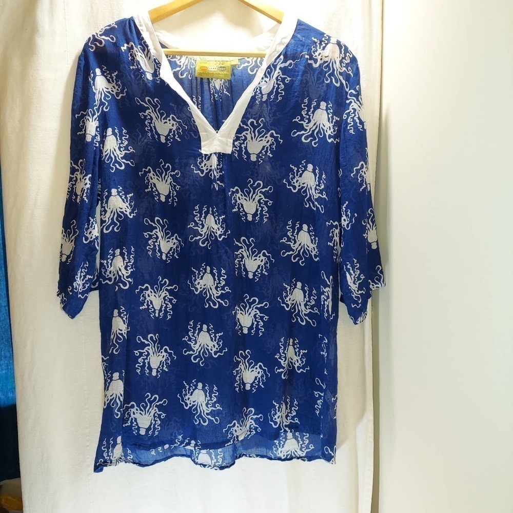Rock Flower Paper Blue and White Casual Top/Swimsuit Coverup
